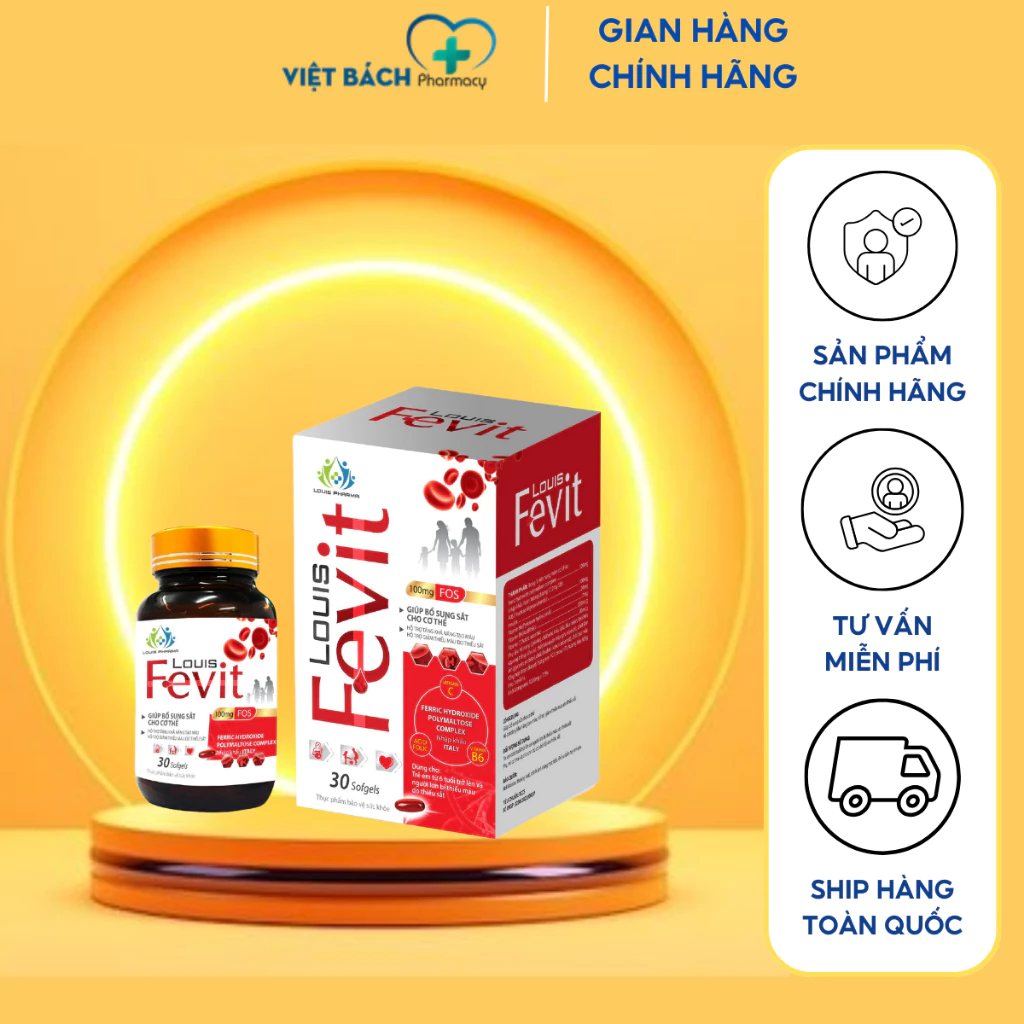 Sắt bầu Fevit Louis bổ sung sắt cho cơ thể, không nóng, không táo lọ 30 viên