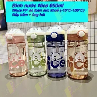 Bình nước hình gấu 650ml có quai sách xinh sẵn cho bé