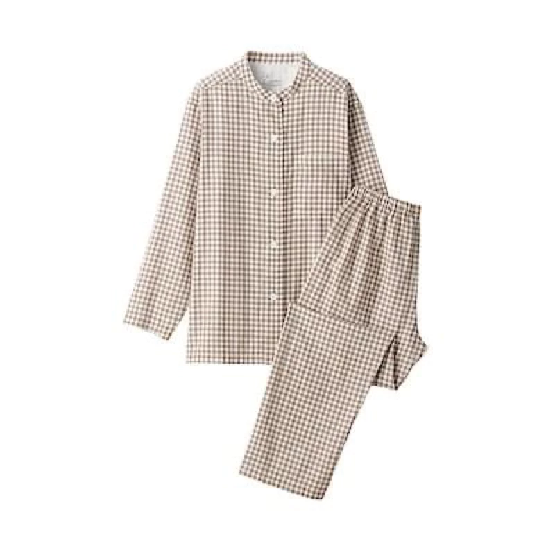 Bộ Mặc Nhà Pyjamas MUJI Caro Cổ Tàu 100% Cotton Xô Nhật Mềm TQXK