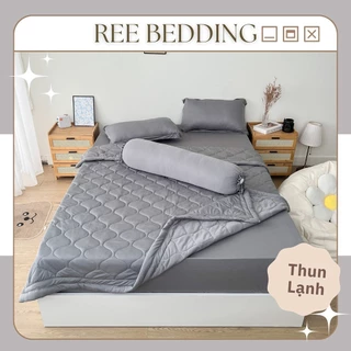 Bộ chăn ga gối chần bông 5 món thun lạnh hàn quốc REE Bedding TL262 kèm vỏ gối ôm đủ size giường nệm 1m2, 1m4, 1m6, 1m8