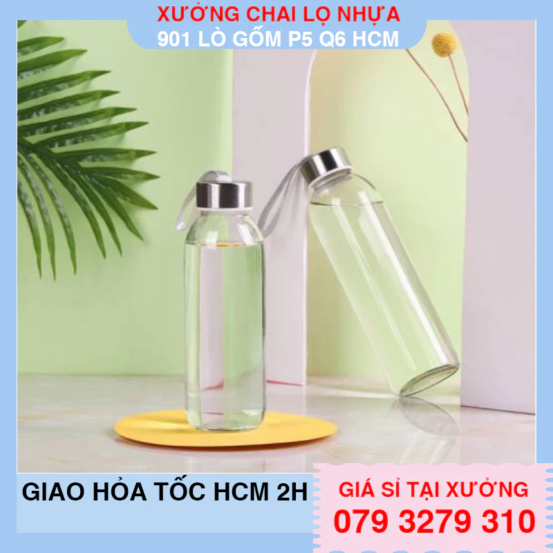 Chai thủy tinh có quai xách 500ml kèm nắp