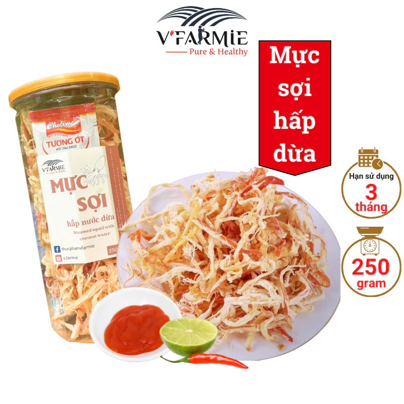 Khô mực xé sợi hấp nước dừa hũ 250g - Loại 1 mềm ngon