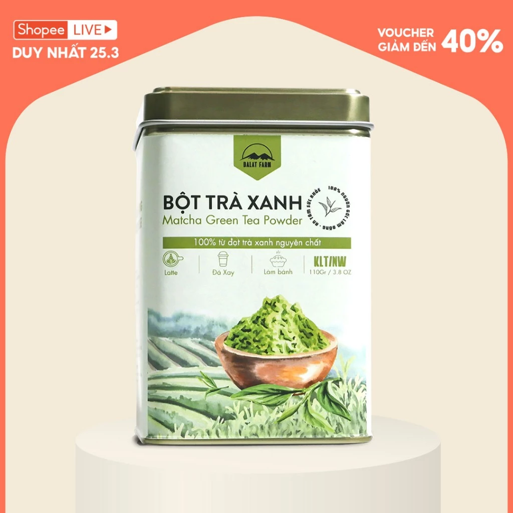 [Duy nhất 25.03 - Giá chỉ còn [153.000 Đ] Bột Matcha Trà Xanh Dalat Farm - Hộp 110 g