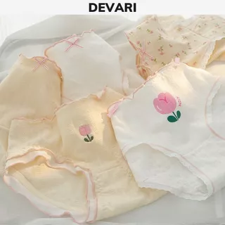 Quần lót nữ cotton ren viền kháng khuẩn cạp vừa ôm dáng gợi cảm thiết kế họa tiết hoa hồng cute dễ thương DEVARI L0781