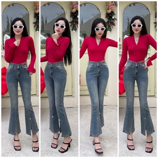 Quần Jeans Nữ Lưng Siêu Cao Ống Loe Xẻ