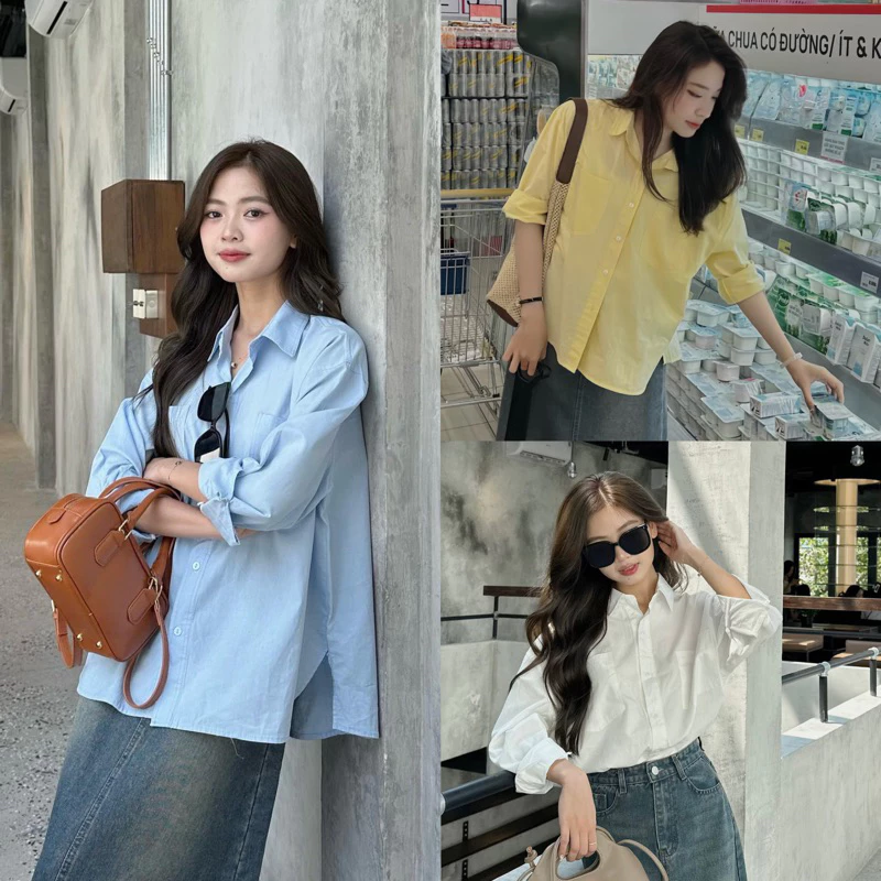 (ẢNH OLDSCHOOL) [Ảnh thật] Áo sơ mi tay dài basic chất thô mềm 2 túi ngực