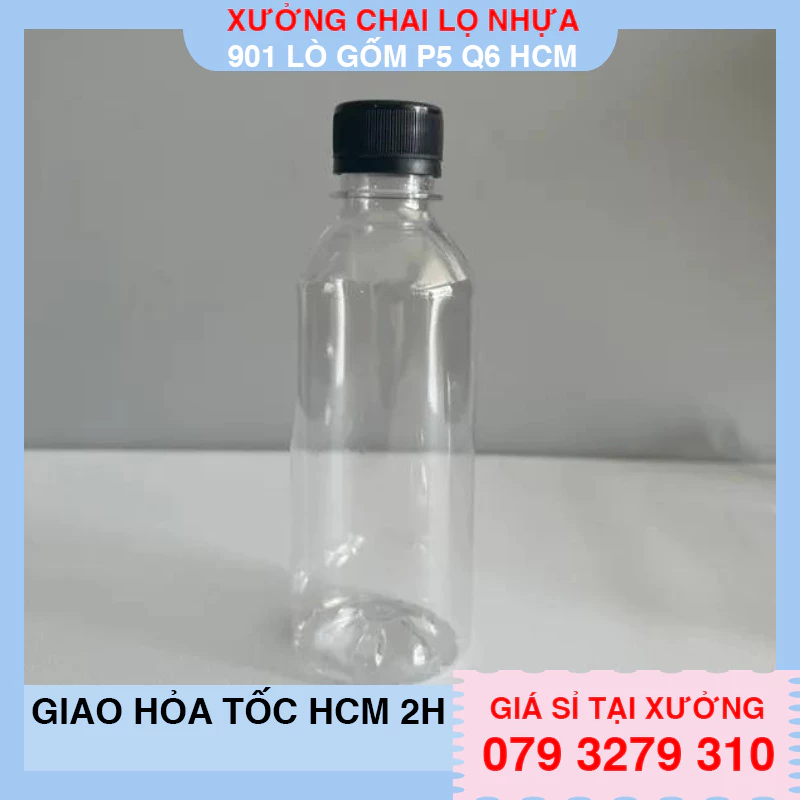 10 chai nhựa tròn 250ml nắp đen