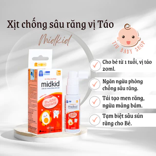 Xịt chống sâu răng MIDKID vị táo 20ml nuốt được giúp bảo vệ và làm sạch răng, ngừa mảng bám cho Bé