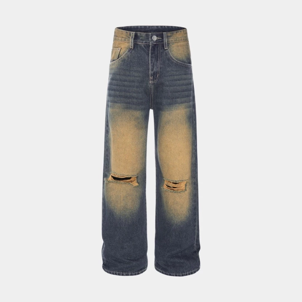 Quần jean ống rộng nam nữ wash vàng chất bò cao cấp ROMAN QJ02