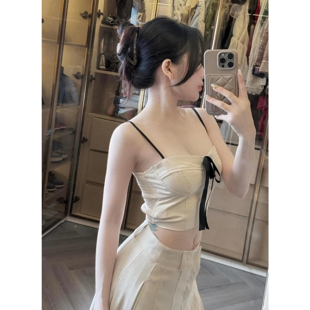 Ngirl Áo ống croptop shein 2 dây có nơ sang chảnh tôn dáng