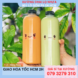 10 chai nhựa 1 lít cổ rộng fi 38 trong suốt kèm nắp