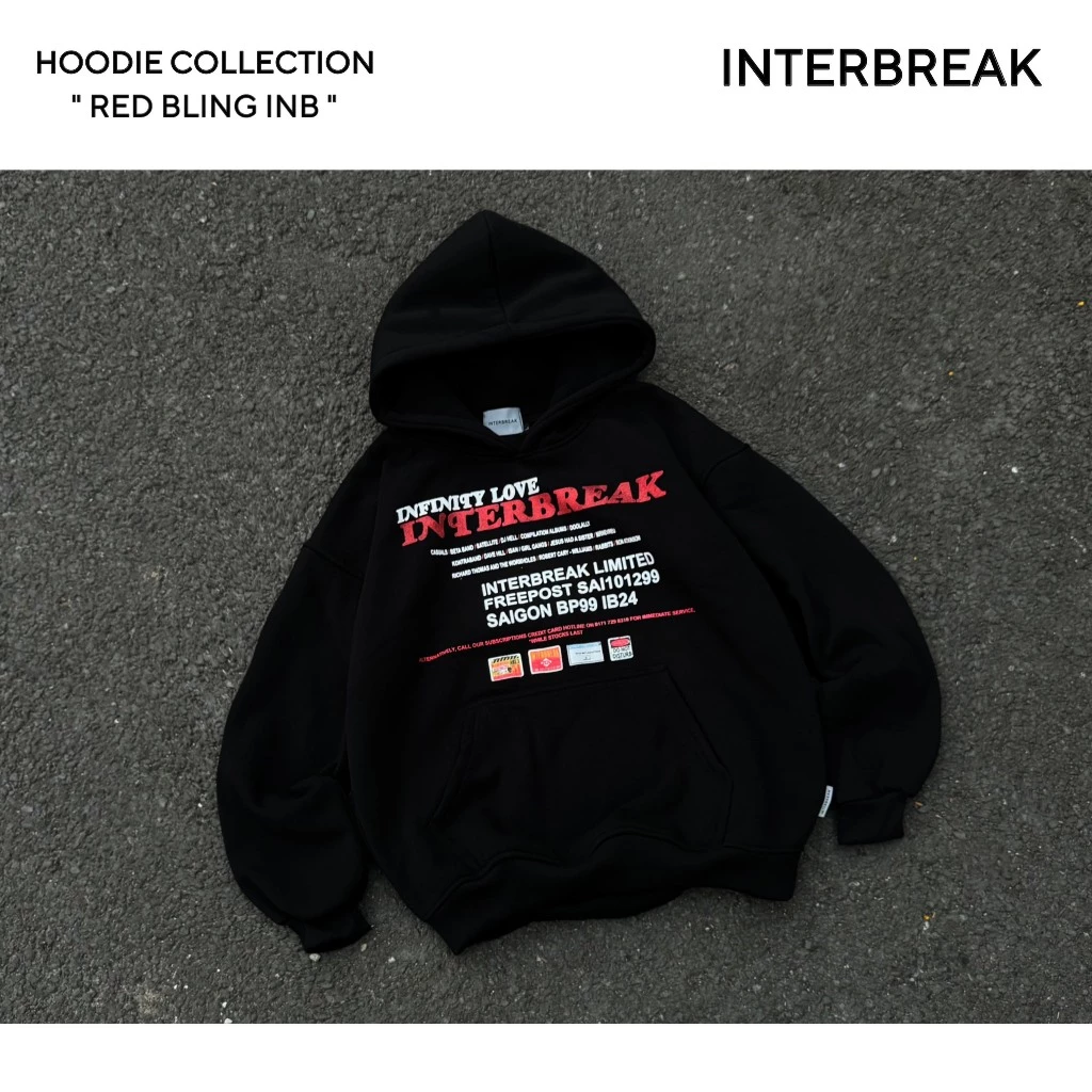 INTERBREAK - ÁO HOODIE RED BLING INTERBREAK - Áo Hoodie In Lấp Lánh Ánh Đỏ Form Rộng Unisex Nam Nữ