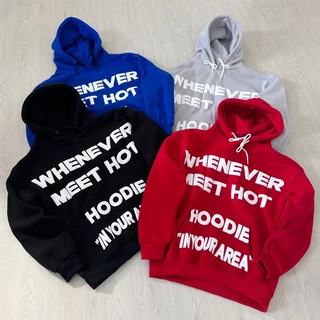 Áo Hoodie Nỉ Bông WHENEVER Chữ IN NỔI Form Rộng Basic Nam Nữ Unisex Phong Cách Genz Ulzzang