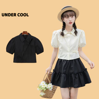 Áo Babydoll Dáng Ngắn Rút Dây UNDERCOOL Tay Bồng Thắt Nơ