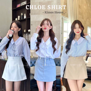 Áo sơ mi kẻ sọc dài tay cổ bẻ phối dây buộc tiểu thư cá tính CHLOE SHIRT MA227DAI Pinkee