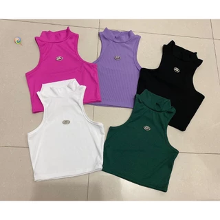 Áo 3 lỗ cổ lọ croptop đính logo chữ D cực xinh , chất thun tăm mềm mịn