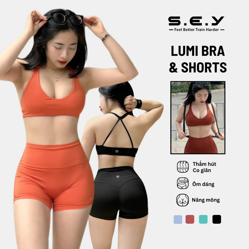 Bộ đồ đùi Lumi Tomtiger, Áo Bra nâng ngực, Bộ đồ cao cấp, co giãn 4 chiều, chất liệu mềm mịn