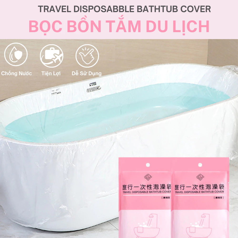 Plastic Bathtub Cover - Bọc bồn tắm Dùng 1 Lần- Nhỏ Gọn Mang Đi Du Lịch