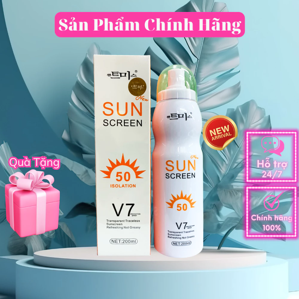 Xịt chống nắng trắng da Sun Screen V7 nâng tone chống nước không bết dính SPF50 - GSQ