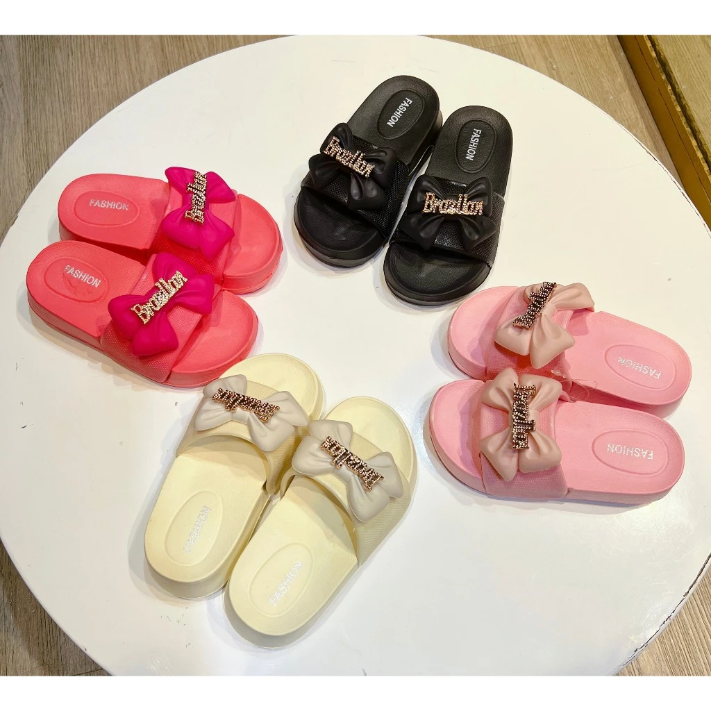 Dép bé gái gắn nơ đế cao 2cm dễ thương, dép quai ngang trẻ em siêu xinh( nỡ chữ TE)