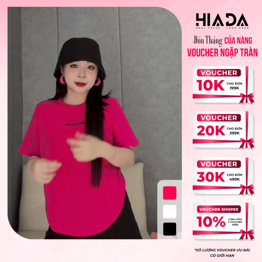Áo Thun HIADA Form Rộng Tay Lỡ In Ngực Vải Cotton 250Gsm