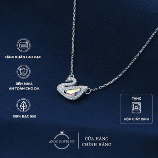 Dây chuyền bạc nữ Thiên Nga Swarovski Hồng & Xanh Asimi, Dây chuyền bạc ta S950 sáng bền màu Swarovski DC37