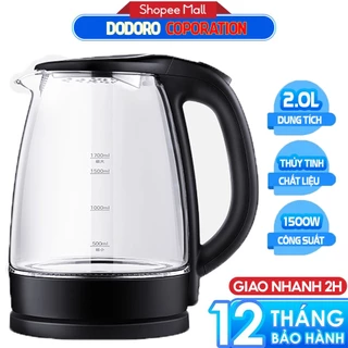 Ấm đun siêu tốc, Bình đun nước thủy tinh siêu tốc 1.8L DODORO D180- Bảo Hành 1 Năm