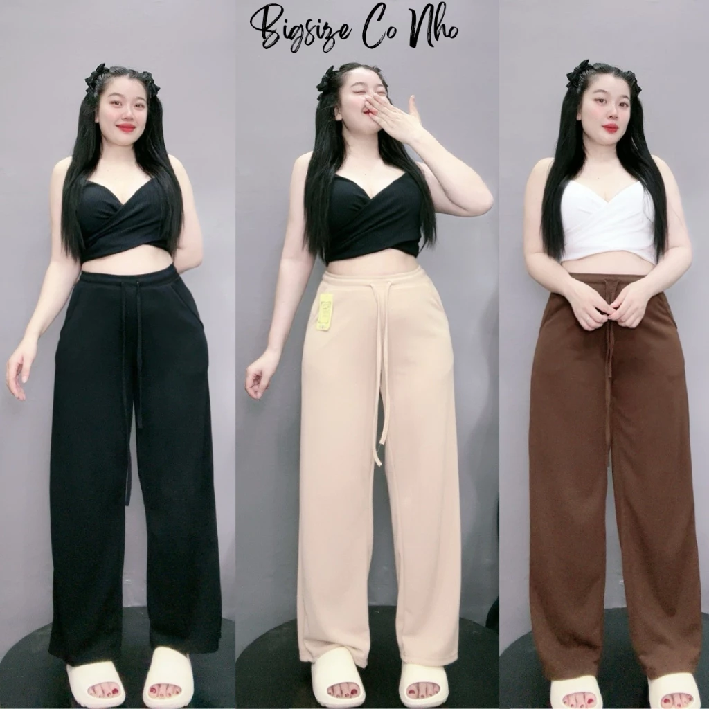 Quần thun ống suông rộng bigsize nữ dây rút eo chun chất vải gân tăm co giãn thoải mái màu sắc basic - Q20