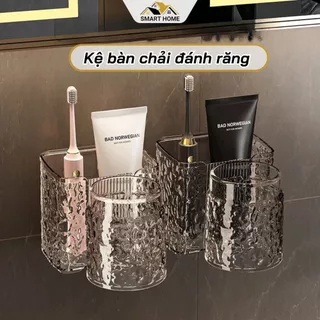 Kệ Để Bàn Chải Đánh Răng Gắn Tường Có Cốc Hút Giá Để Đồ Nhà Tắm Tặng Kèm Cốc Thông Minh Smart Home - KDR01