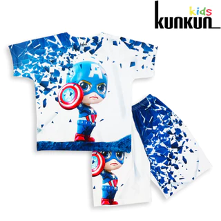 Đồ bộ bé trai size đại từ 10-60kg chất Thun lạnh in 3D hình Captain America KunKun Kid TP437 - Quần áo trẻ em chính hãng