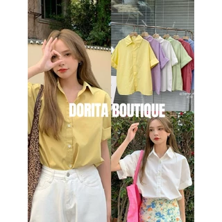 ÁO SƠ MI TRƠN TAY GẬP BẢNG MÀU PASTEL SIÊU XINH DORITA BOUTIQUE