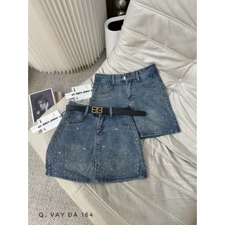 Chân váy jeans ngắn chữ X đính đá thời trang hottrend hàng chất đẹp,có lót quần