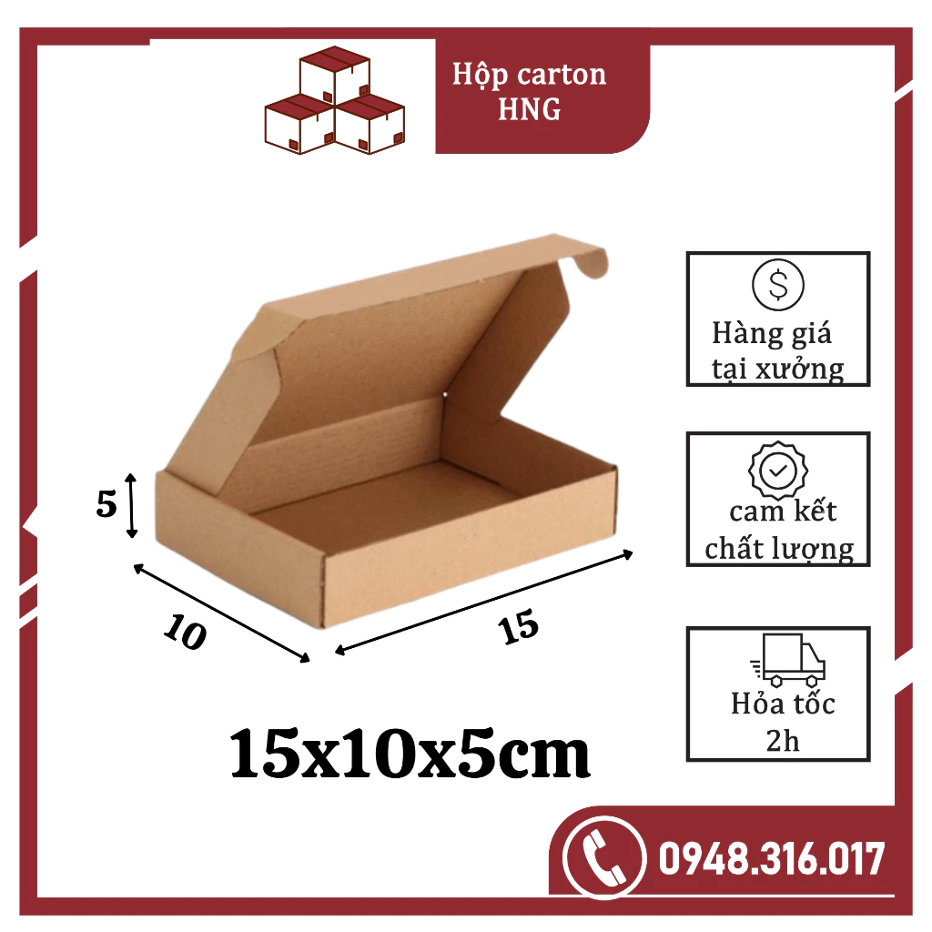 (15x10x5) COMBO 20 Hộp Carton Nắp Gài Size Nhỏ, Hộp Đựng Quà, Đựng Phụ Kiện 3 lớp Sóng E