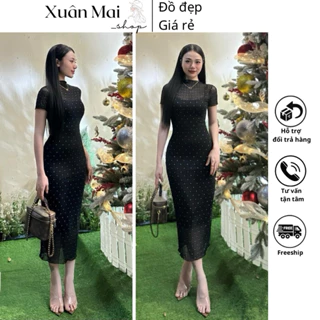 [FREESHIP] Đầm body vải xốp xịn cổ sơ mi form midi dài qua gối siêu xinh