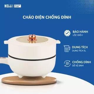 Chảo Điện Đa Năng Melli Chống Dính Dung Tích 3L, Nồi Lẩu Điện Thông Minh 6 Chế Độ Nấu 2 Tầng Kèm Giá Hấp Tiện Dụng