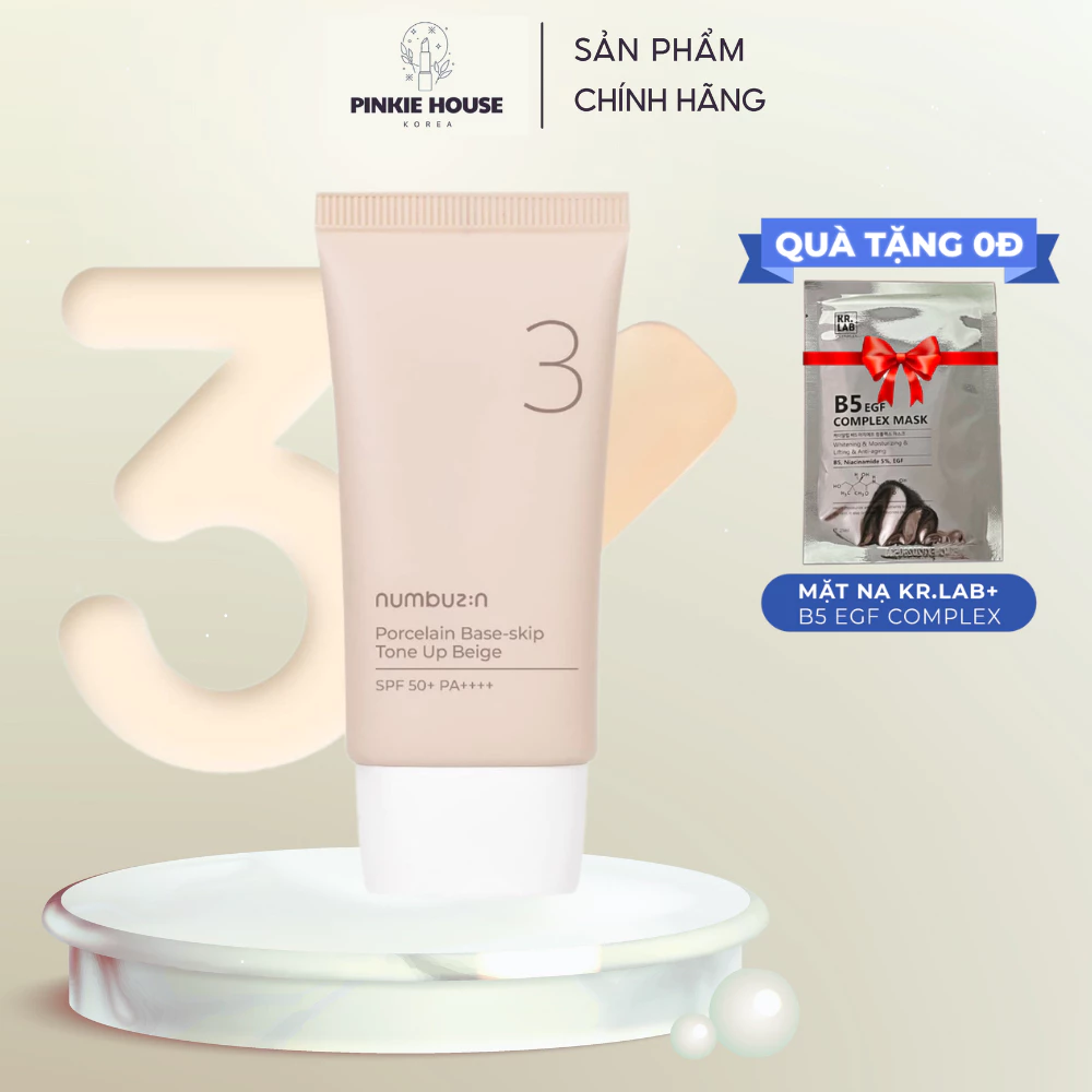 Kem Chống Nắng Nâng Tone Cho Da Nhạy Cảm Numbuzin No.3 Porcelain Base-skip Tone Up Beige 50ml