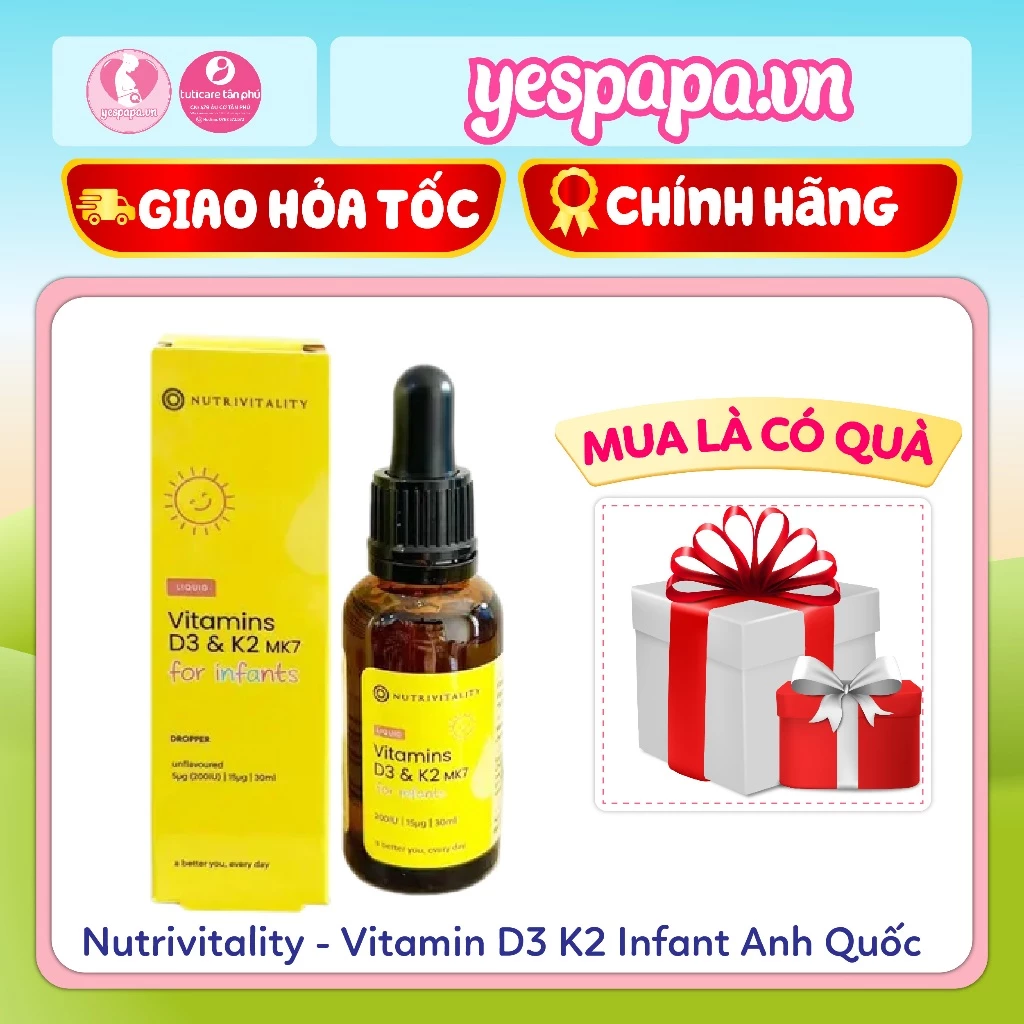 Nutrivitality Vitamin D3 & K2 MK7 infant Anh Quốc cho bé – me&beyespapa