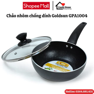 Chảo nhôm chống dính sâu lòng Goldsun GPA1004 có nắp, chảo xào đáy từ kèm vung kính dùng cho mọi loại bếp