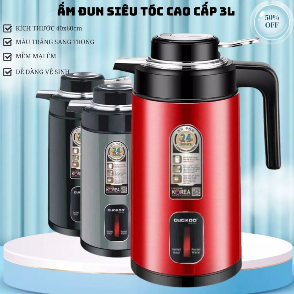 Ấm Đun Nước Siêu Tốc Cao Cấp 3L, Bình Giữ Nhiệt Dung Tích 1.8L Thân Ấm 2 Lớp Tự Đun Lại Khi Nước Nguội Hàng loại 1