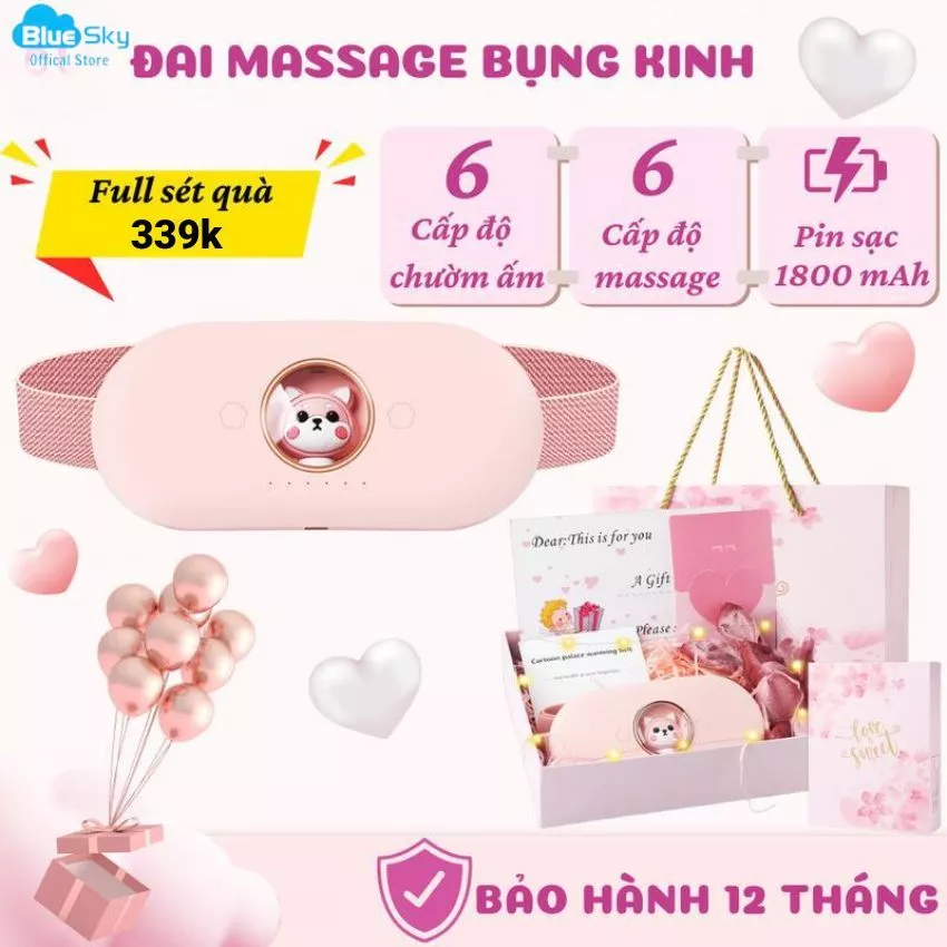 Đai chườm nóng bụng kinh - Máy làm ấm bụng kinh giảm đau bụng đến tháng cho phụ nữ - 5 chế độ massage 4 cấp độ nhiệt