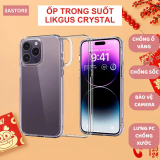 Ốp lưng iphone trong suốt LIKGUS Crystal chống ố vàng bảo vệ camera viền dẻo chống sốc cho ip 11 12 13 14 promax 3astore