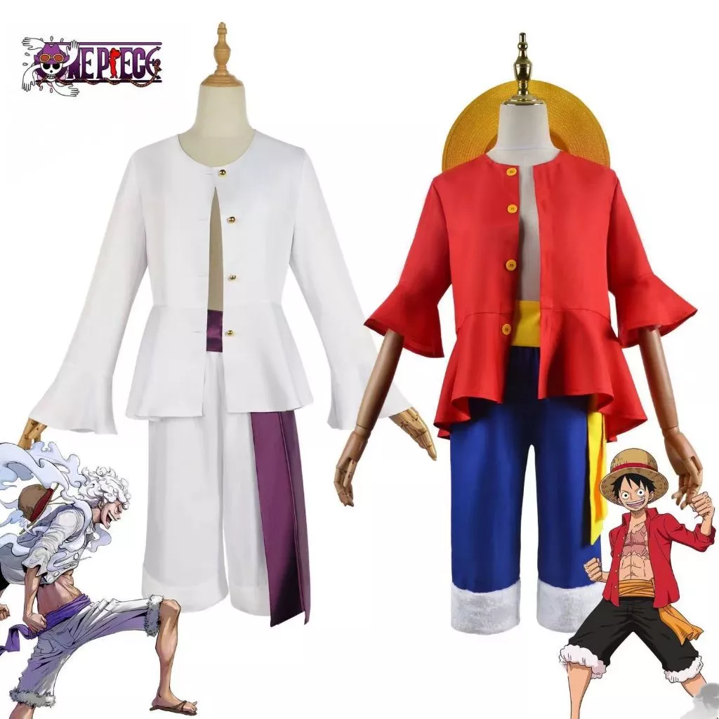 ONE PIECE Monkey D. Luffy cosplay Trang Phục  người lớn trọn bộ áo sơ mi trắng + quần + tóc giả + bộ mũ rơm