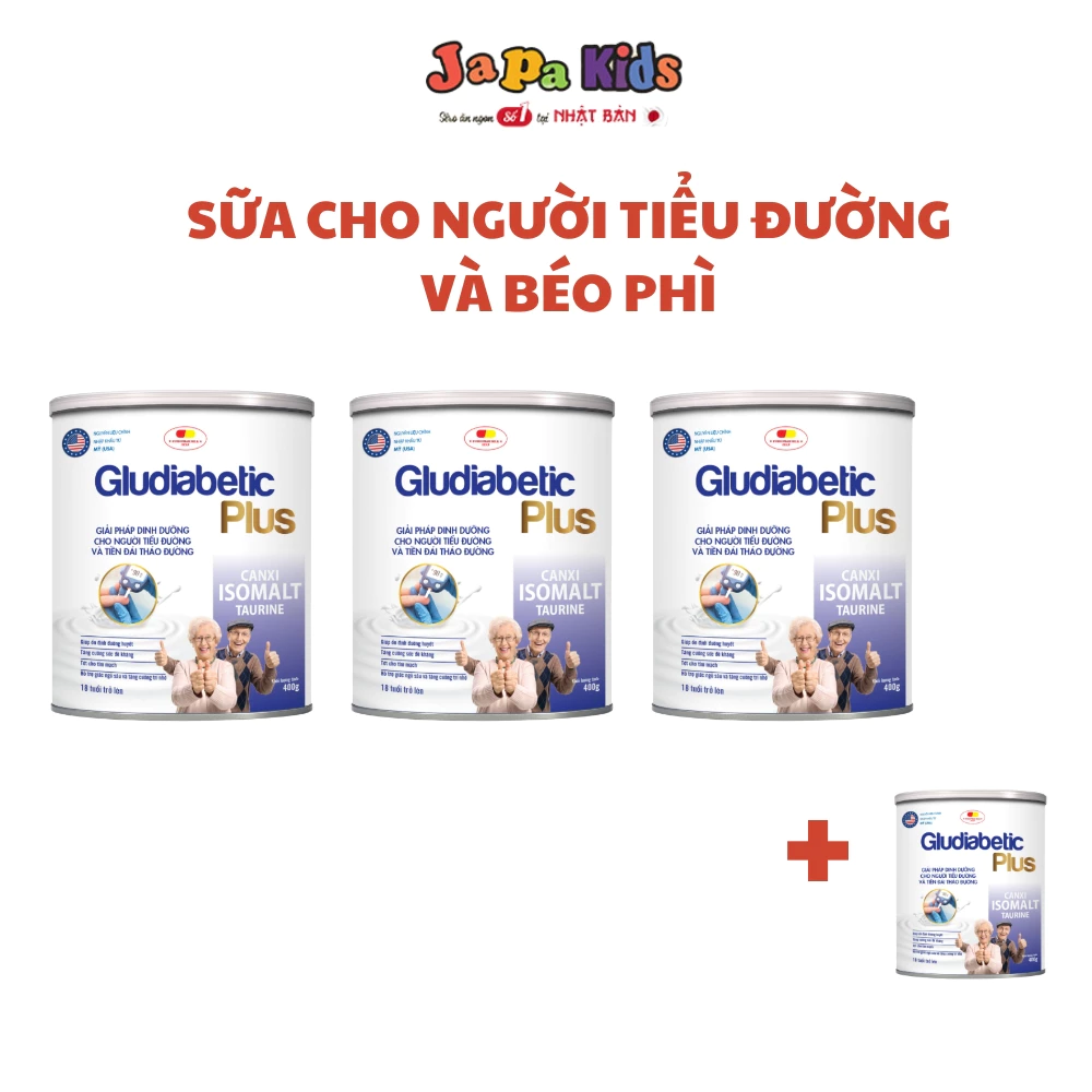 Combo 3 Tặng 1 Sữa Bột Gludiabetic Plush Giải Pháp Dinh Dưỡng Cho Người Tiểu Đường 400G Chính Hãng Japa Kids
