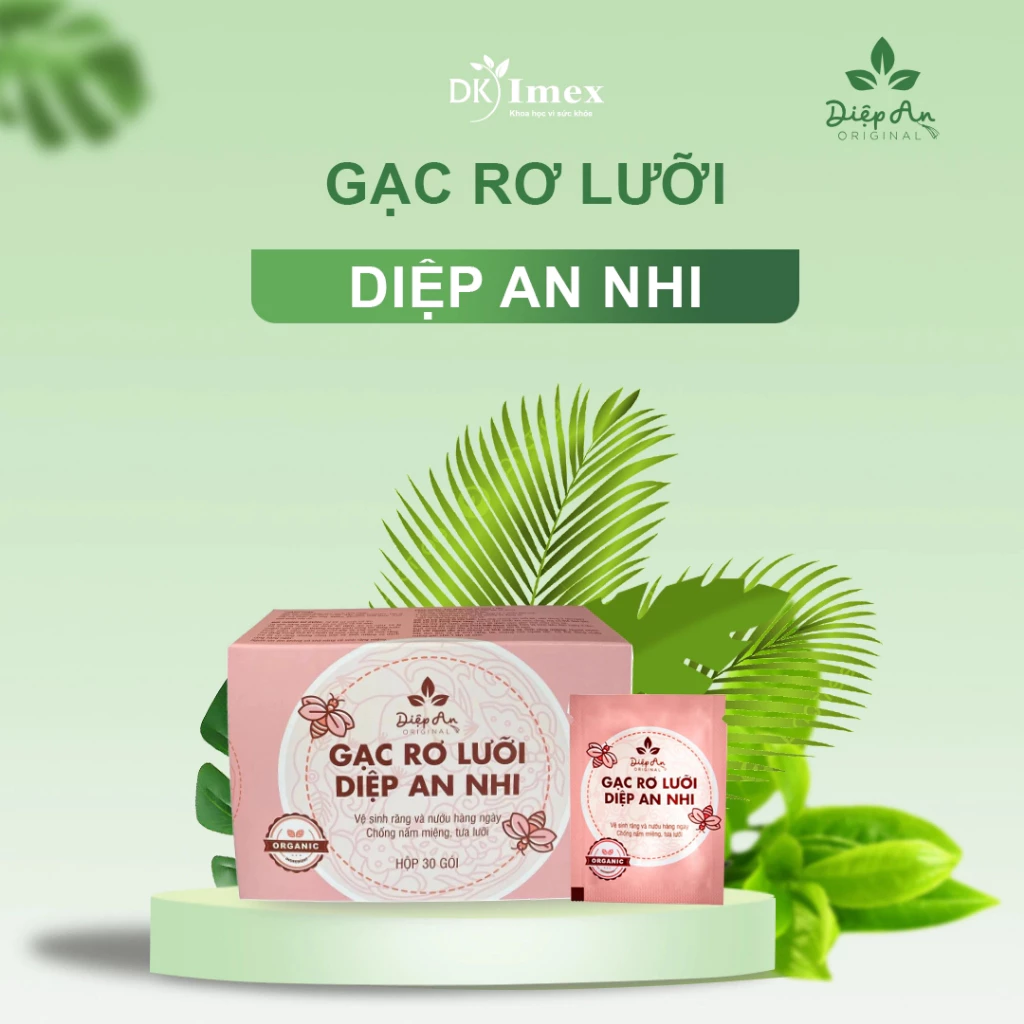 Gạc rơ lưỡi DK Pharma | Diệp An Nhi vệ sinh răng miệng cho bé hộp 30 gói