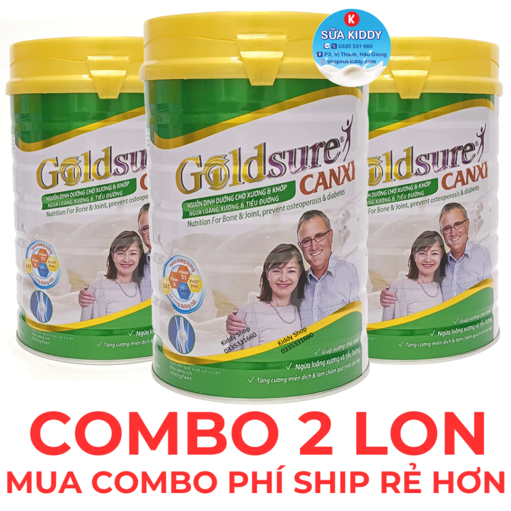 Combo 2 lon Sữa Canxi GOLDSURE CANXI NC 900G dành cho người già, ngừa loãng xương, tiểu đường (cam kết chính hãng)