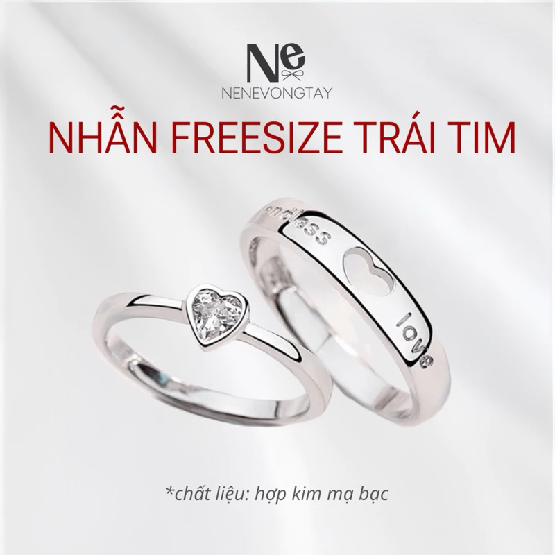 [1 ĐÔI] nhẫn FREESIZE TRÁI TIM  hợp kim nene tự chỉnh 2024
