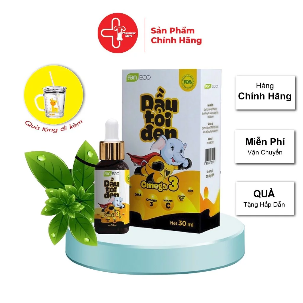 Tinh dầu tỏi đen Omega 3 Faneco giúp phát triển não bộ tăng cường đề kháng, giảm ho, sổ mũi cho bé lọ 30ml