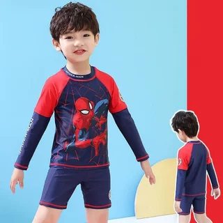 Bộ bơi bé trai dài tay họa tiết siêu nhân nhện Kèm mũ bơi cao cấp, đồ bơi siêu nhân bé trai HB2408
