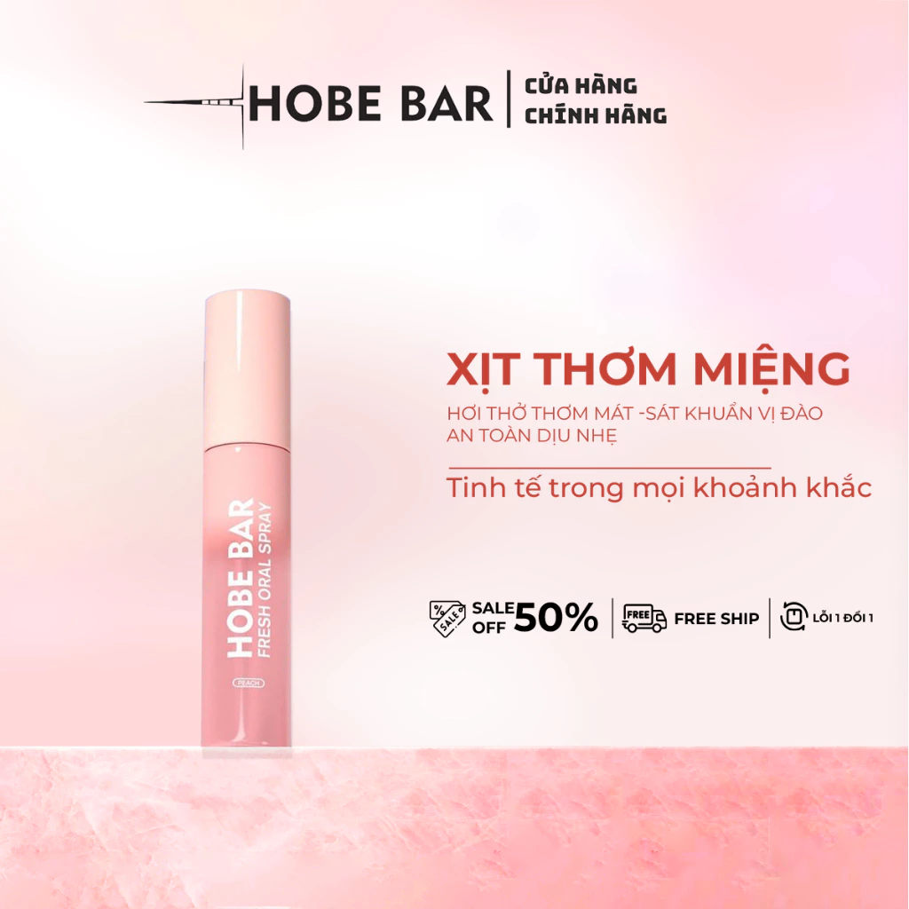 Xịt thơm miệng HOBEBAR 20ml  hương đào loại bỏ vi khuẩn gây hôi miệng không chất bảo quản giữ mùi lâu