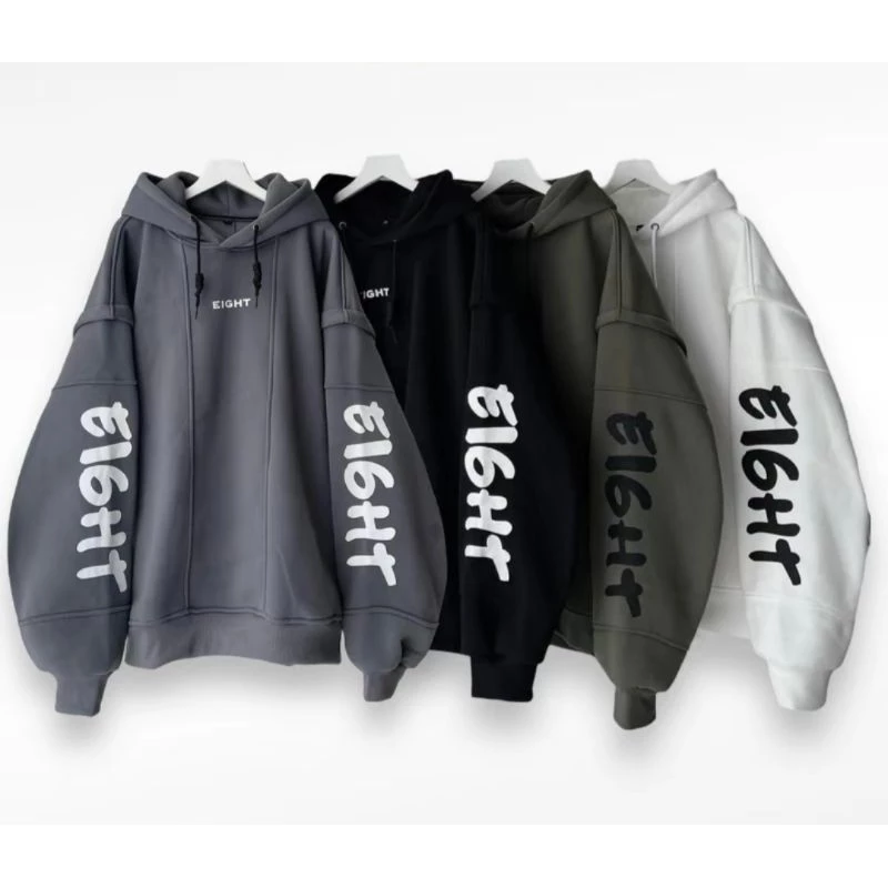 Áo Khoác Hoodie Nam Nữ Tay Nối Form Rộng In Chữ EIGHT Thời Trang Super Fashion P